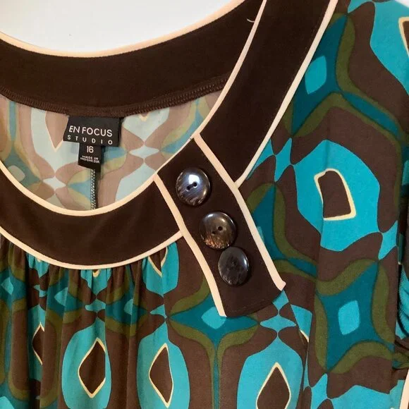 70s Inspired En Focus Studio Womens 16 Dress Mod Geometric Print Retro Chic - Picture 3 of 8